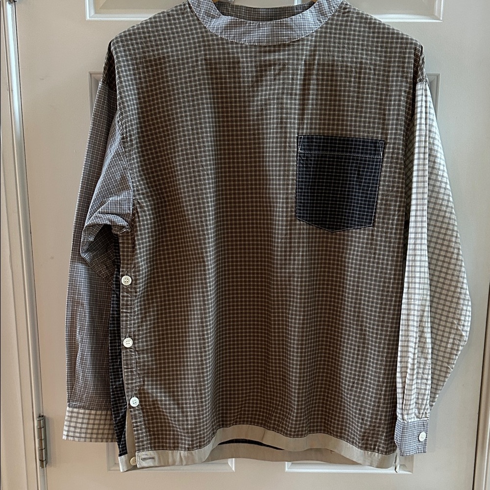 Tanaka Tee Shirt 100% cotton plaid boxy silhouette button details